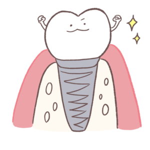 健康な歯ぐきに支えられた元気なインプラントのイラスト