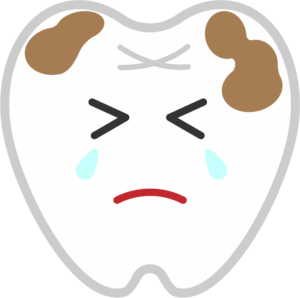着色汚れがついて悲しむ歯のイラスト