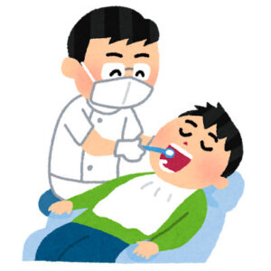 歯科医院で歯の検査を受ける男性のイラスト