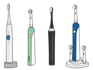形の異なる4種類の電動歯ブラシのイラスト