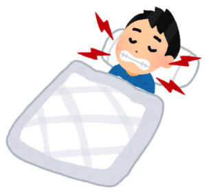 就寝中に歯ぎしりをして歯に痛みが出ている男性のイラスト