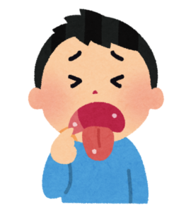 口内炎が痛くて困っている男の子のイラスト